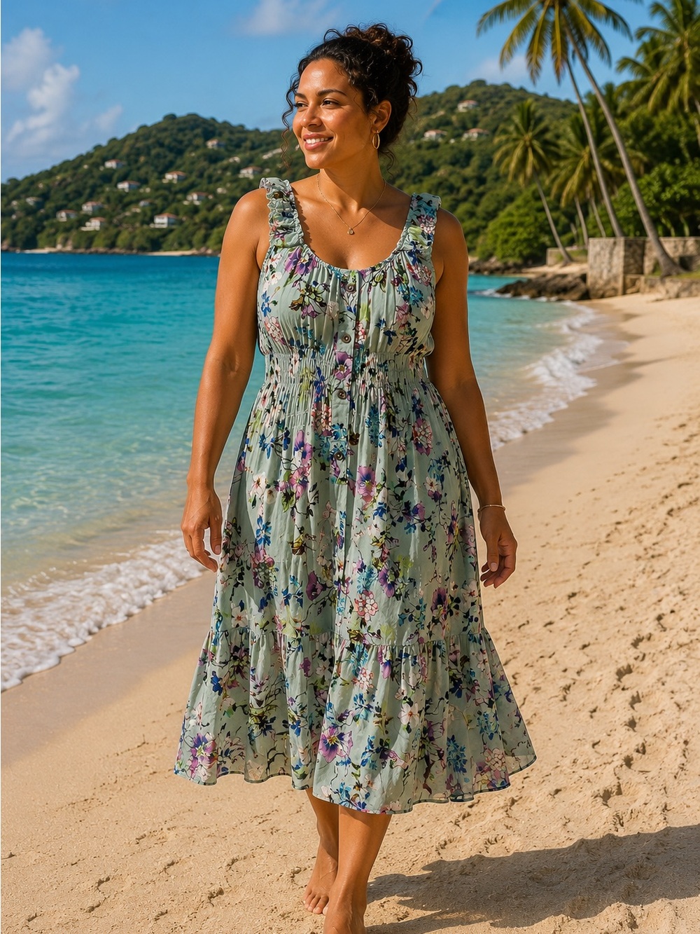 🌸 Lapis Floral Button-Front Maxi Dress in Sage and Purple